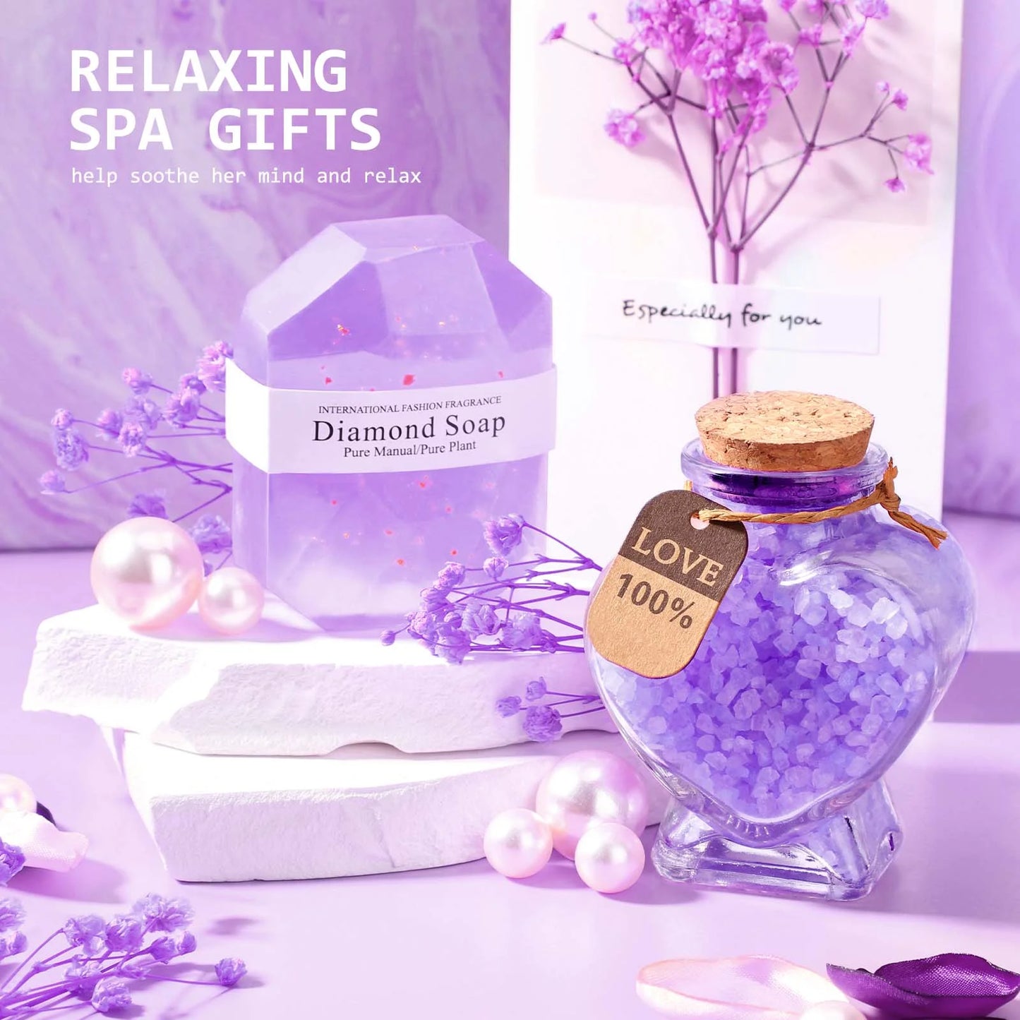 Mothers Day Gift Baskets for Women under 20, 10 Pack Spa Bath Gift Sets, Bath and Body Baskets Set Holiday Gifts for Mom, Purple