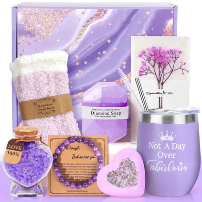 Mothers Day Gift Baskets for Women under 20, 10 Pack Spa Bath Gift Sets, Bath and Body Baskets Set Holiday Gifts for Mom, Purple