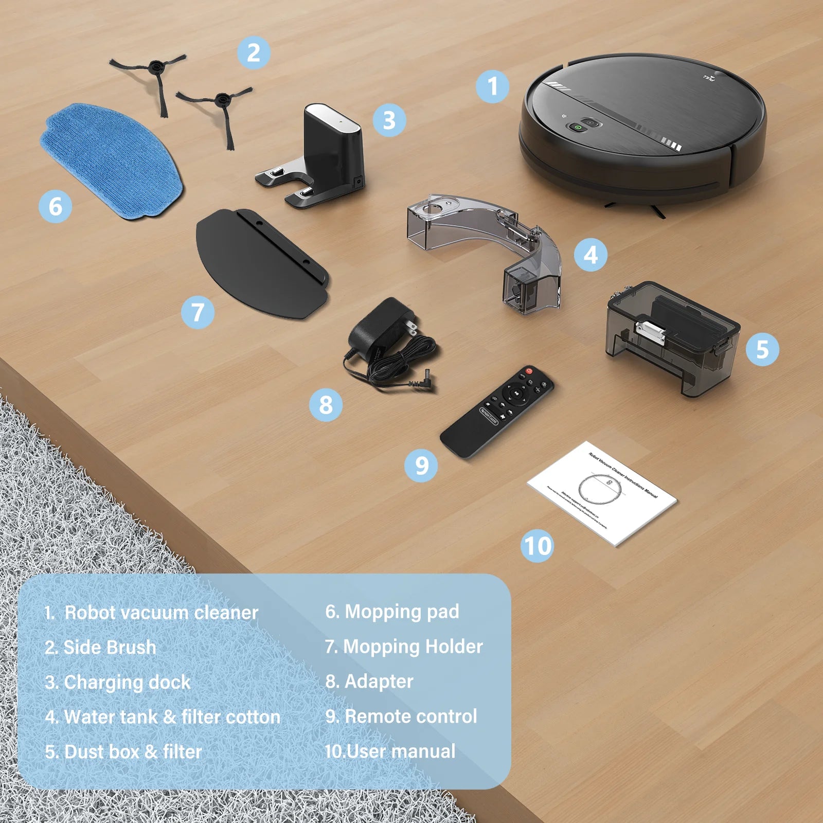 Robot Vacuum Cleaner and Mop Combo with App Wifi and Remote Control Robotic Vacuums, Black